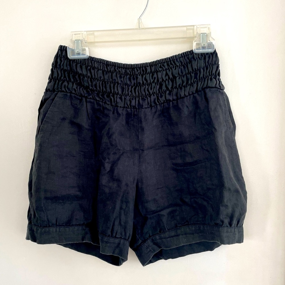 Black linen shorts by Nicole Bridger